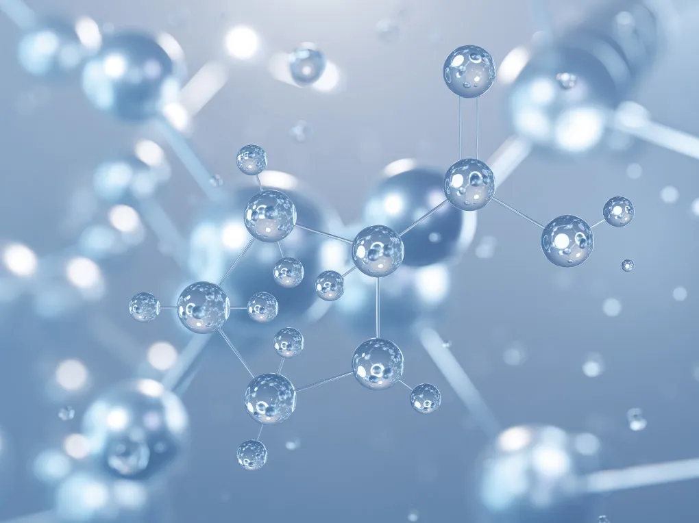 分子構造が浮かぶ、水滴